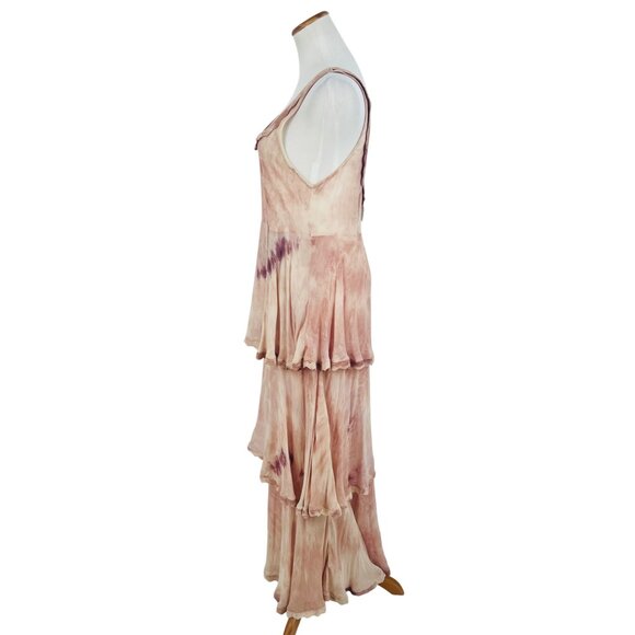 RARE Free People X New Romantics Blush Tie Dye Tiered Ruffle Hem Boho Maxi Dress - Picture 7 of 16